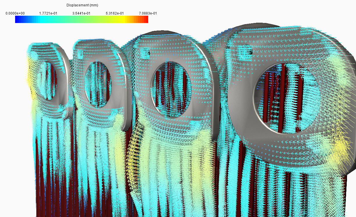 Deformation vectors of a model (SLM/DMLS) in Netfabb.